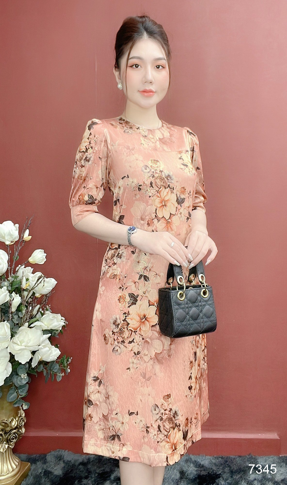 Đầm EMY EM7345 Suông Lụa Vân Pháp LVP Tay Lỡ