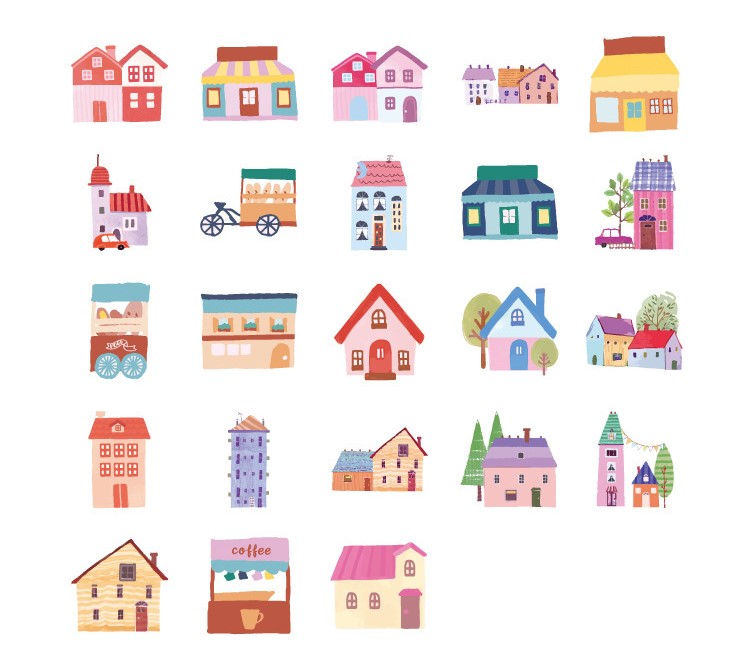 Hộp 46 stickers hình ngôi nhà