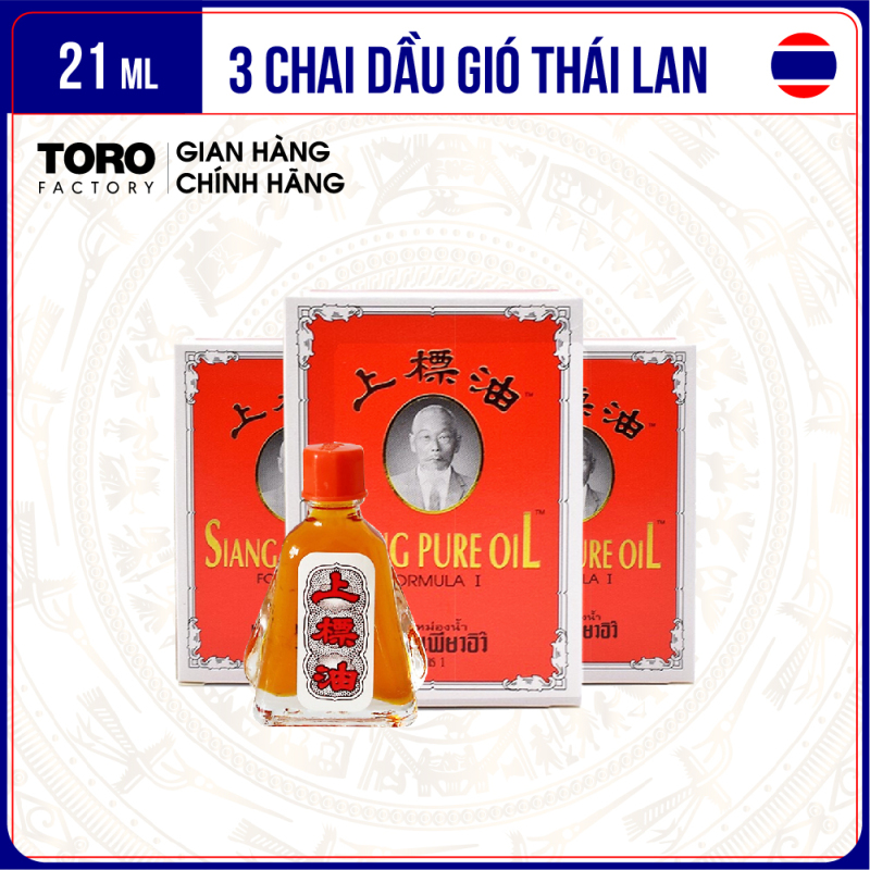 [21ml] Bộ 3 chai dầu gió Thái Lan hình ông già Siang Pure Oil | Chai 7ml | TORO FACTORY cao cấp