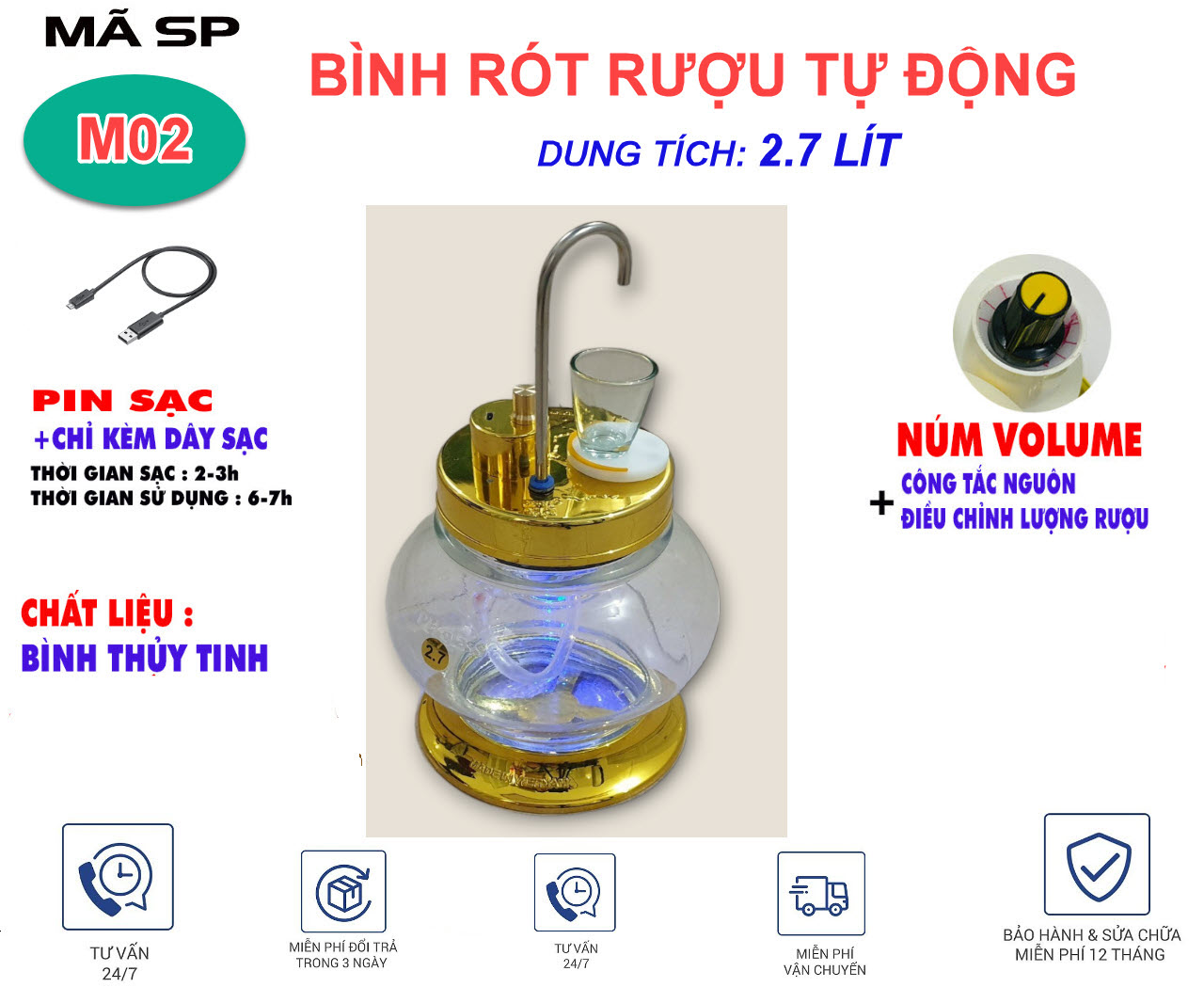 Bình rót rượu tự động K04 Bình thủy tinh Đặt Ly Tự Rót 2.7L dientubentren.com