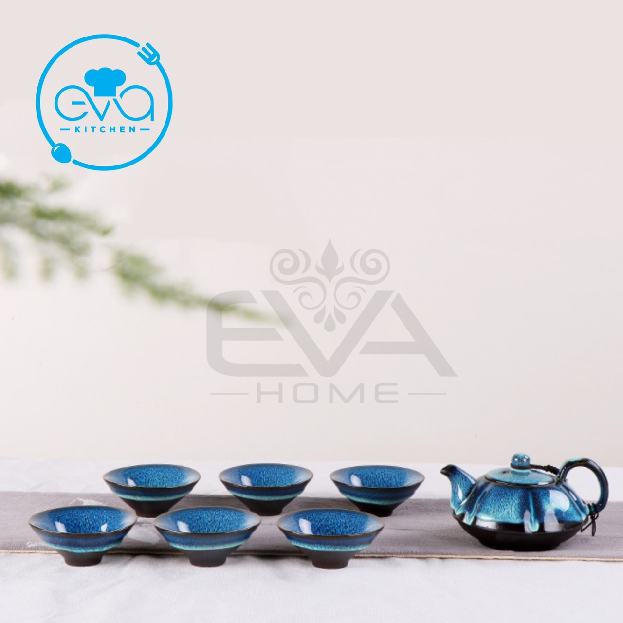 Bộ Ấm 6 Chén Pha Trà Men Xanh Thiên Mục Cao Cấp
