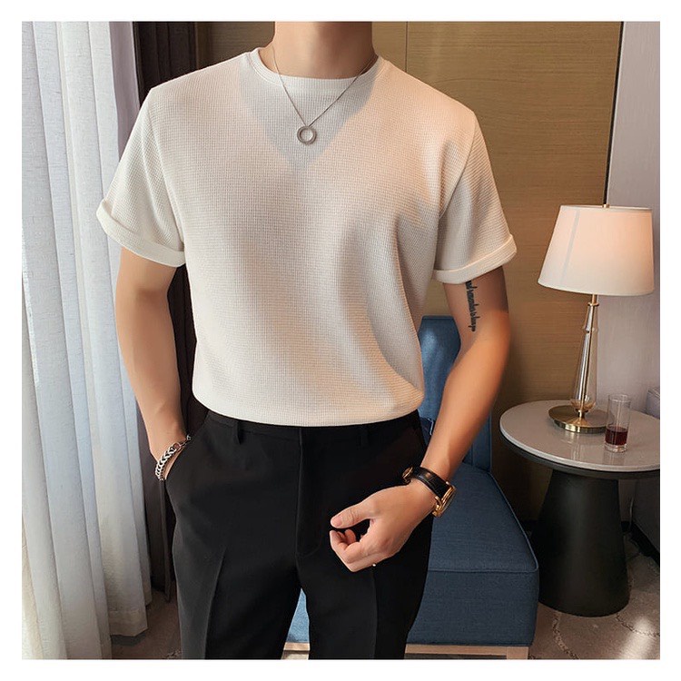 Áo phông nam tay ngắn cổ tròn chất thun cotton tổ ong co giãn 4 chiều mặc cực mát - AhStore