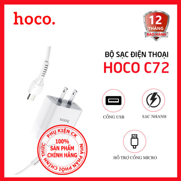 Bộ sạc nhanh Hoco C72 1 cổng USB 2.1A kèm cáp Micro Usb