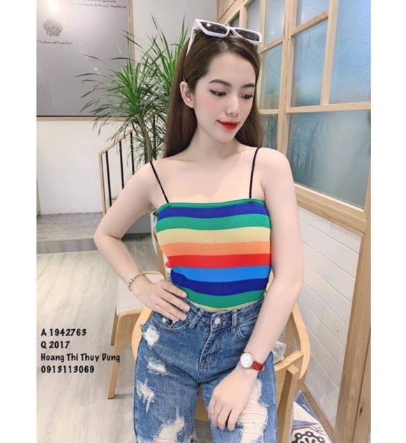💢💢 BEST 💢💢 Áo Hai Dây Kẻ Màu Sắc Cầu Vồng Nổi Bật ( Rainbow ) M7