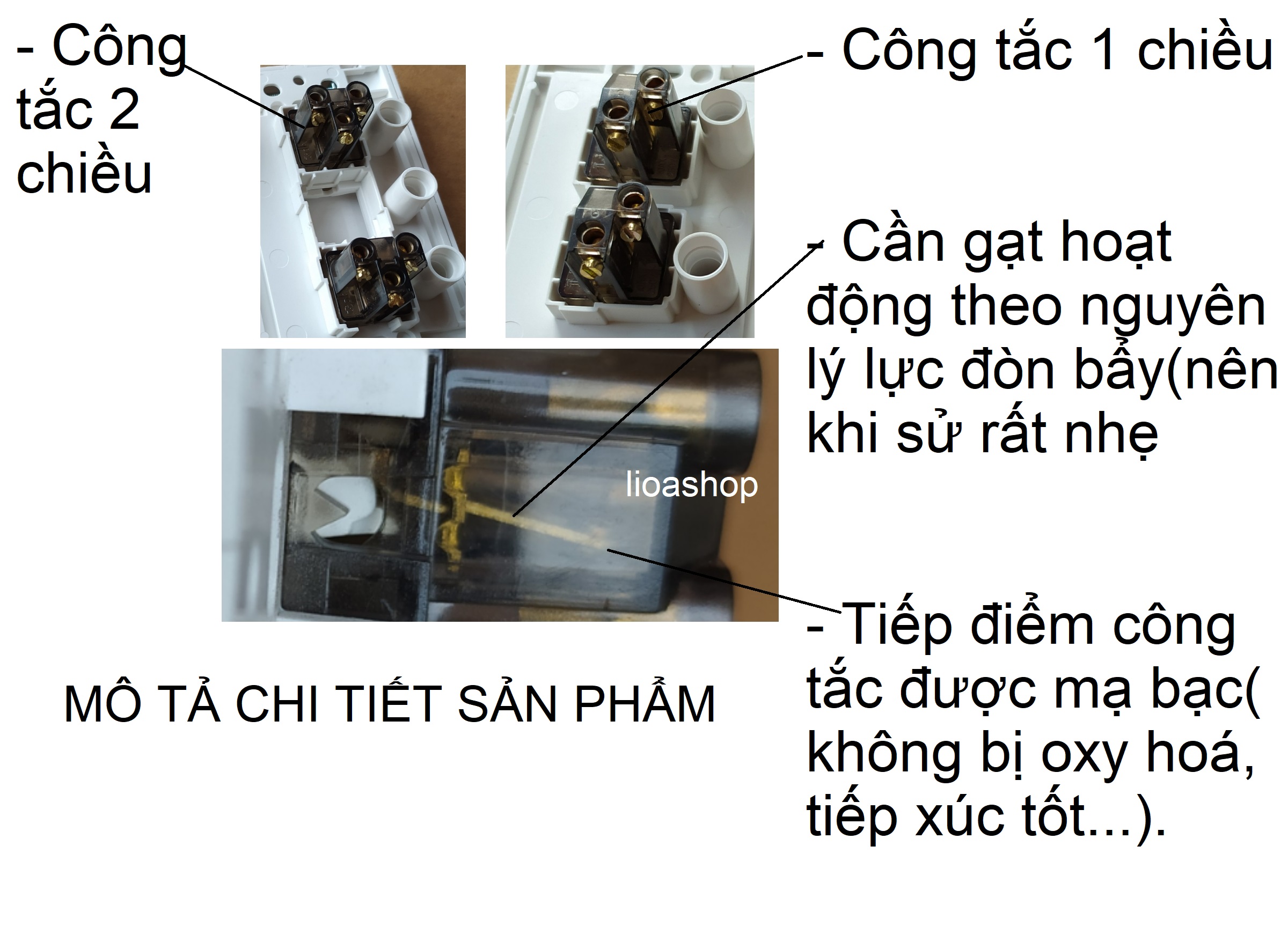 CÔNG TẮC ĐÔI 1 CHIỀU VÀ 2 CHIỀU LiOA PHÍM NHỠ