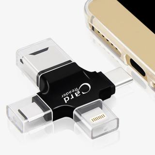4 In 1 USB Type-C and USB 2.0 and Micro USB and 8 Pin TF Card Reader For MacBook, PC, Laptop, Smart Phone With OTG Function, Support FAT32 and ExFAT (White) - intl thumbnail