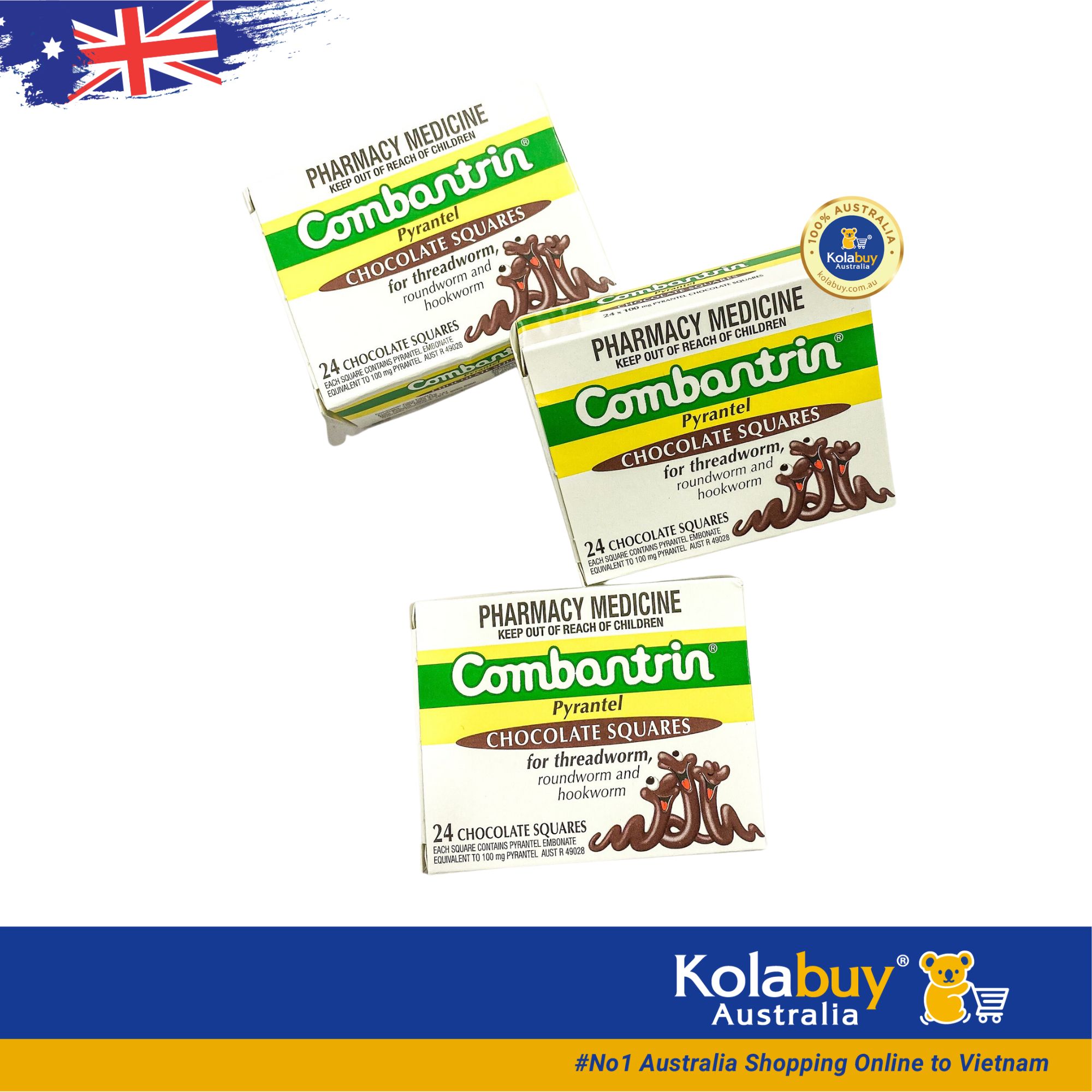 Tẩy giun vị Socola Combantrin Chocolate Squares 24 miếng