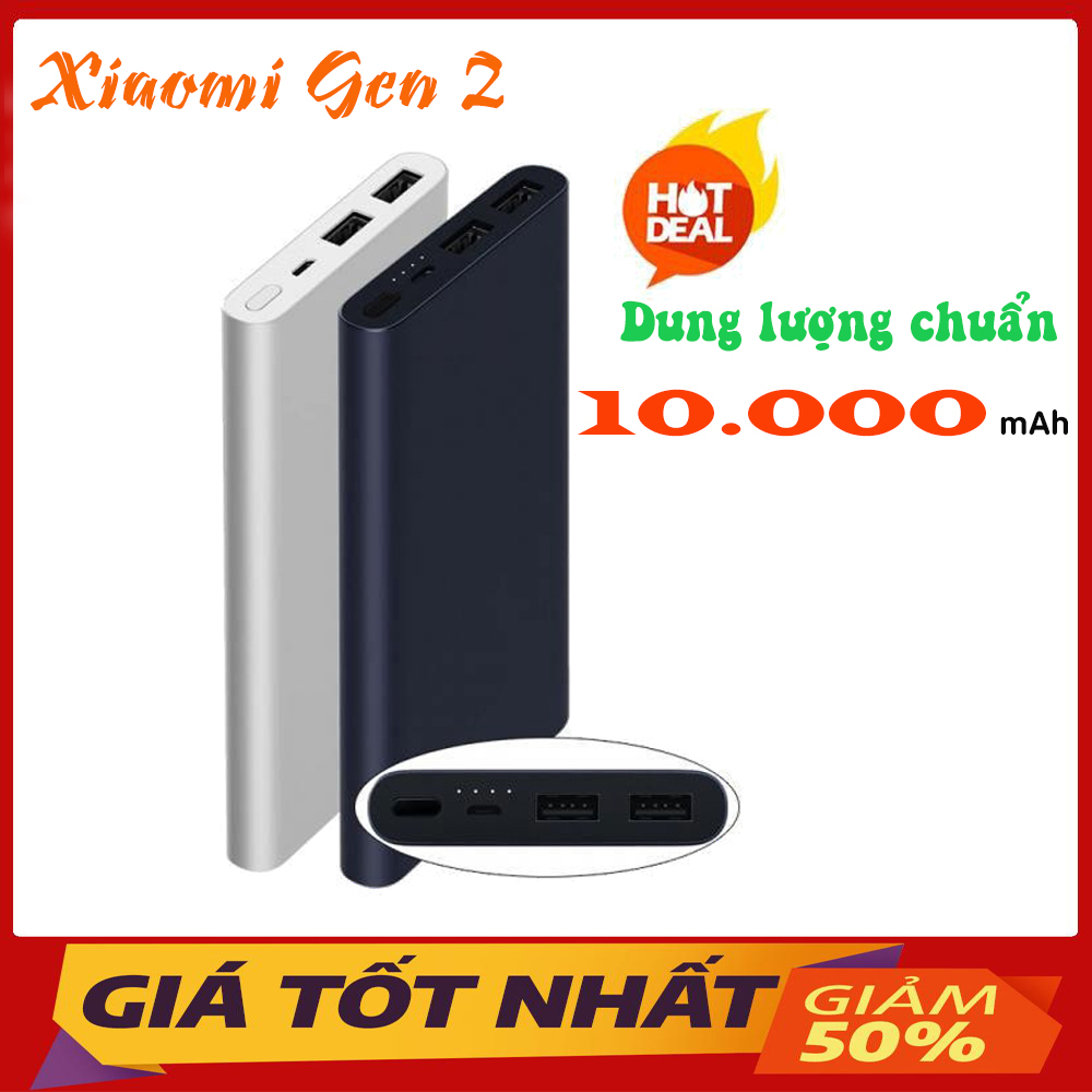 Sạc Dự Phòng Xiaomi Gen 2, Dung lượng chuẩn 10.000mAh, Hỗ trợ sạc nhanh, Bảo hành 6 tháng