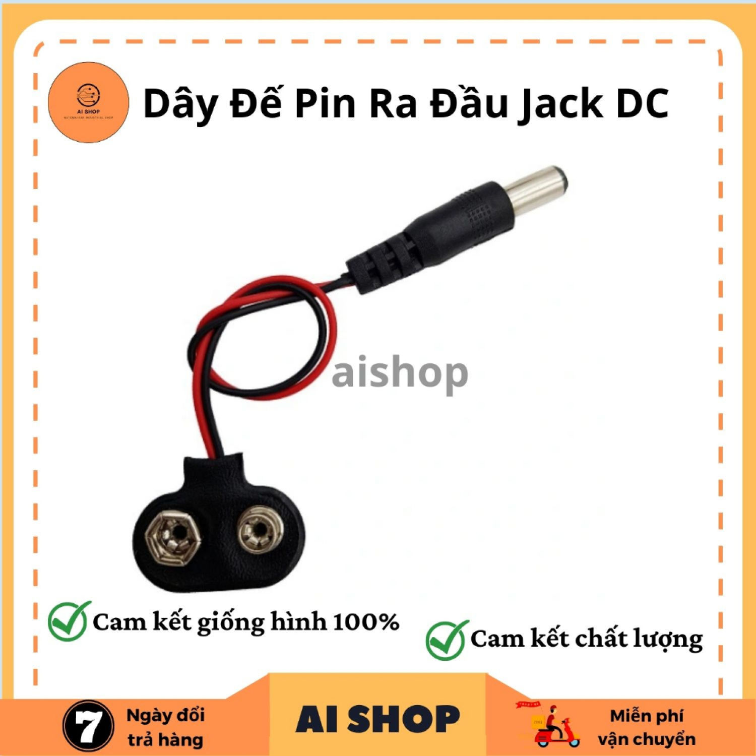Dây Đế Pin 9V Ra Đầu Jack DC 5.5x2.1MM