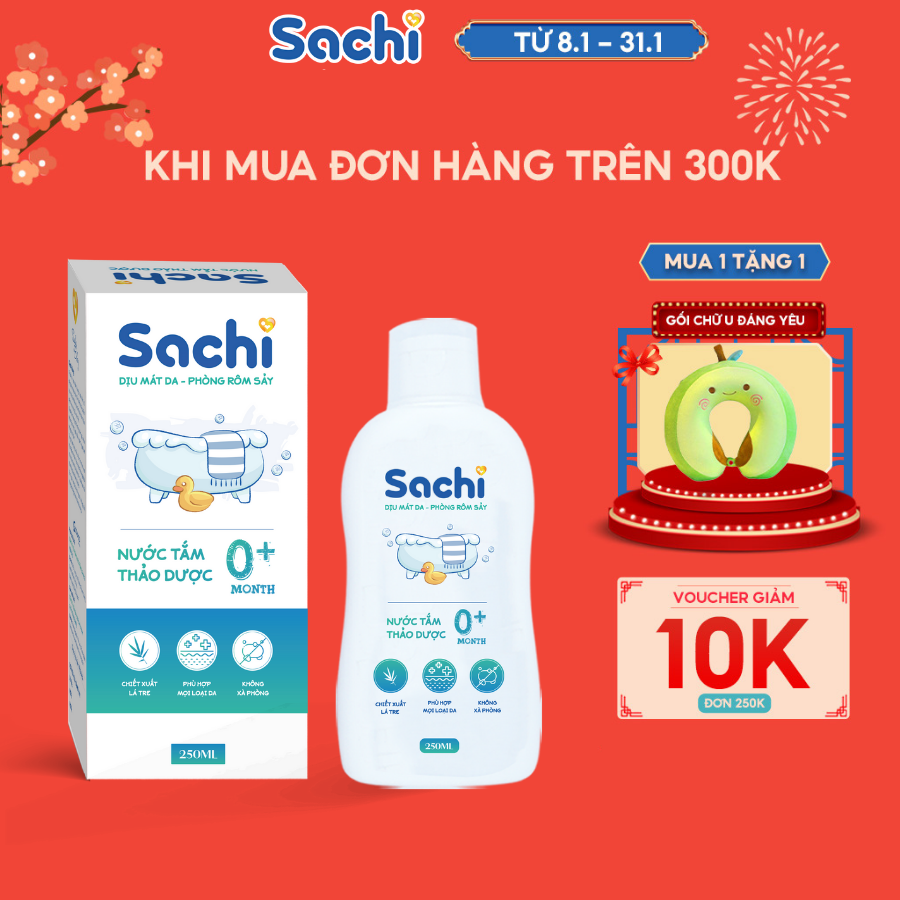 Nước Tắm Thảo Dược An Toàn Cho Bé SACHI Chai 250ml Làm Sạch Nhẹ Nhàng Diu