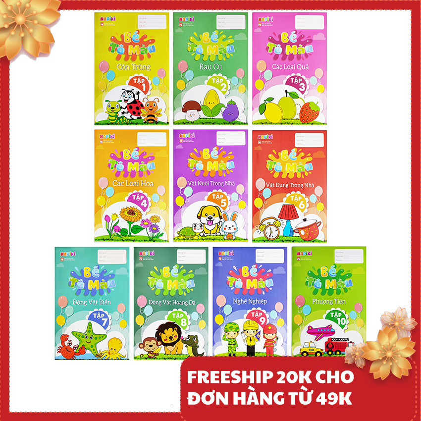 Sách thiếu nhi - Bé tô màu theo chủ đề - Combo 10 cuốn Hapiki