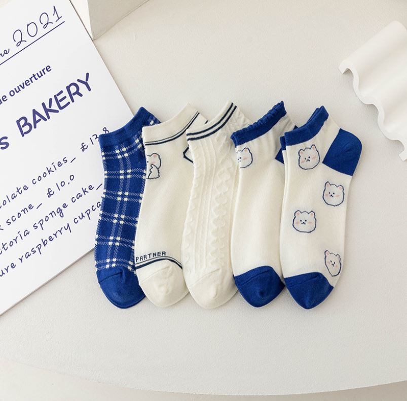 Set 10 đôi tất vớ nữ ngắn cổ bèo blue