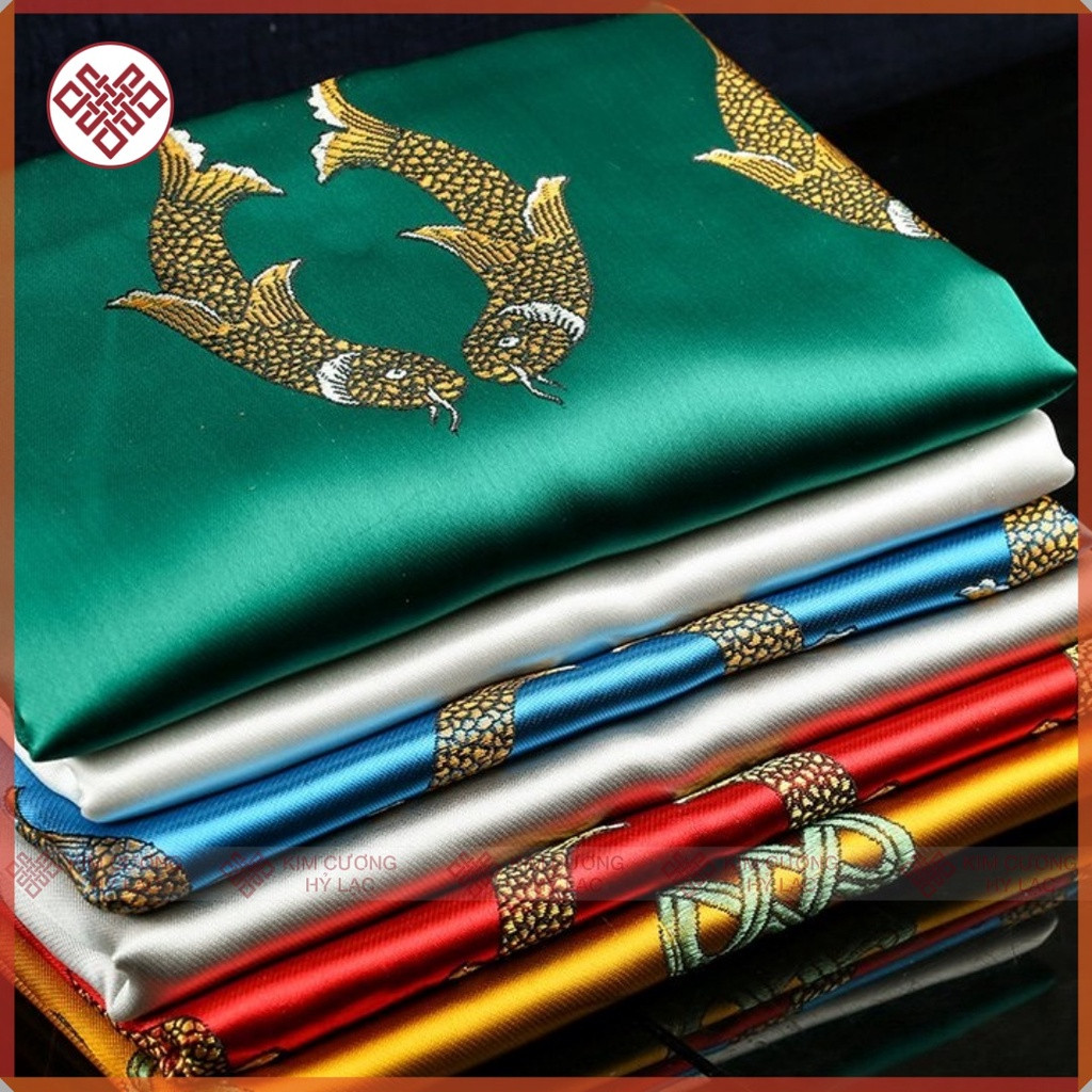 Khăn Khata [Kim Cương Hỷ Lạc] lụa thêu Bát cát tường 250X40cm