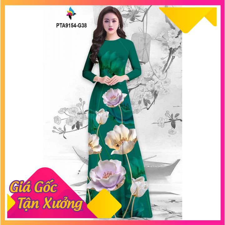 áo dài lụa truyền thống in hoa 3D siêu xinh