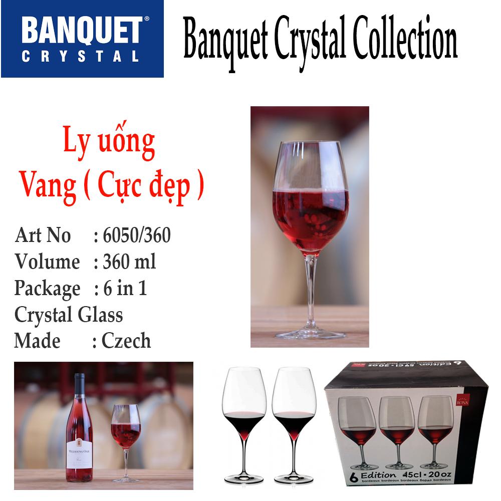 Bộ 6 ly pha lê uống rượ.u vang 360 ml Tiệp Khắc