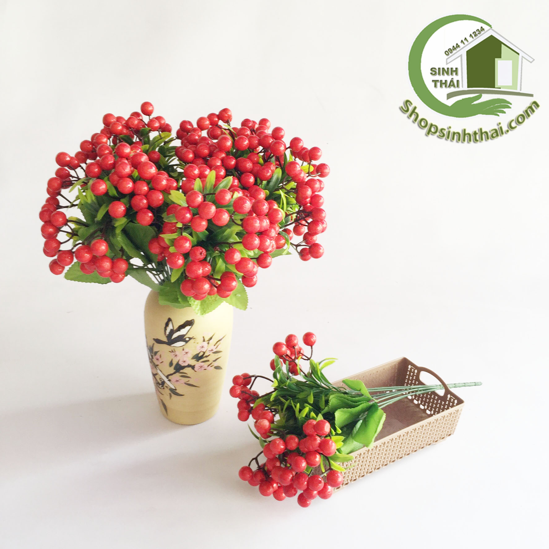 [HCM]Cành trái cây giả - bụi quả cherry màu đỏ