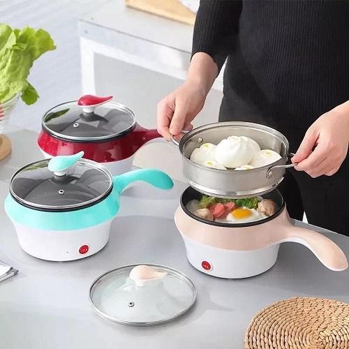 Ca Nấu Mì Kiêm Nồi Lẩu Mini Có Tầng Hấp - Ca nấu mì siêu tốc, nồi nấu đa năng, ca điện mini tiện lợi (Giao màu ngẫu nhiên)