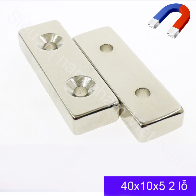 Nam châm 2 lỗ vít 40x10x5mm, hít cửa nam châm