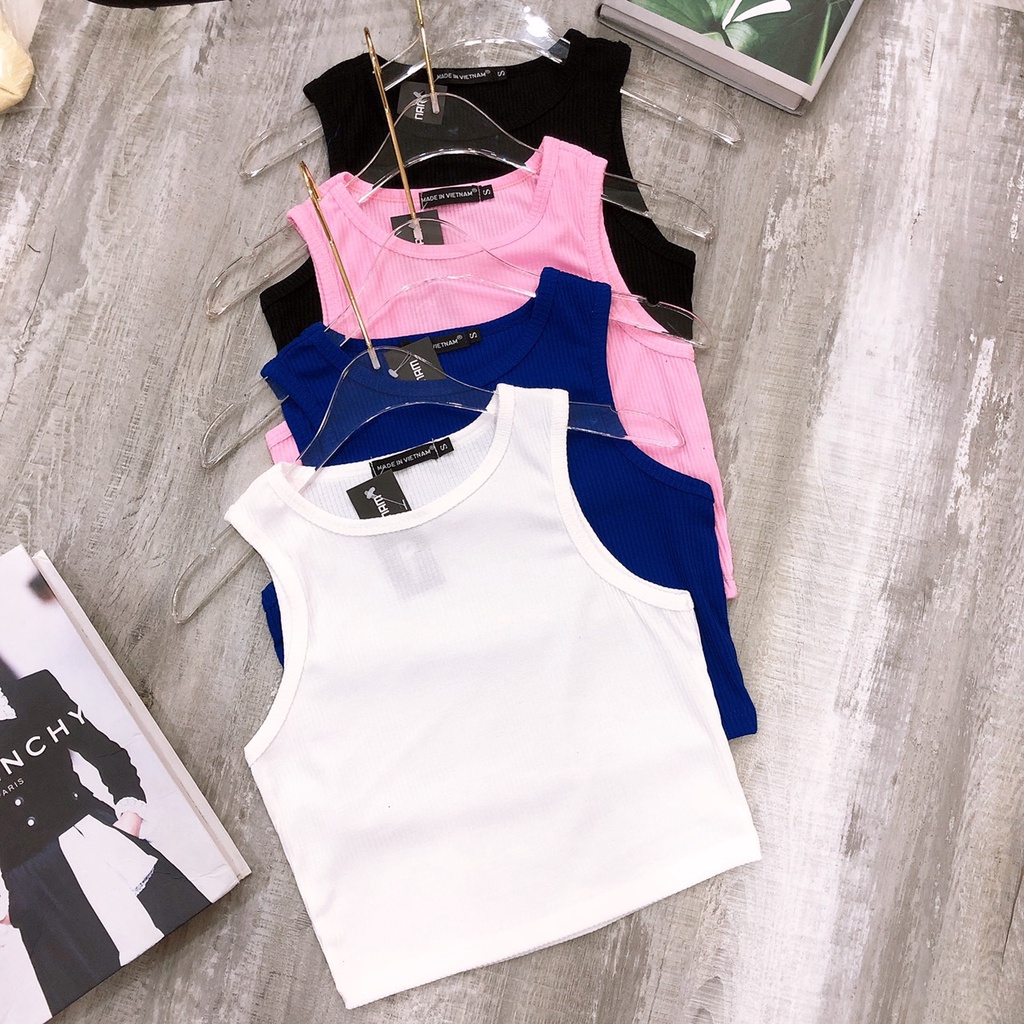 Aó croptop thun gân cotton co giãn 4 chiều