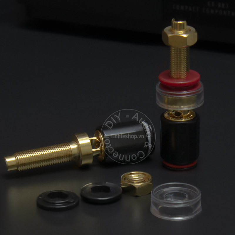 Cọc loa chuôi ngắn gold 24K - Ổ cắm cọc loa bắt vít Bắp chuối Mỏ chim 4 chiếc