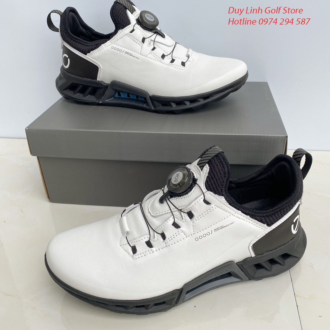 giày golf nam ecco, có nút vặn, chất liệu da pu cao cấp không thấm nước, đi êm chân, men's golf shoes, giày gôn nam