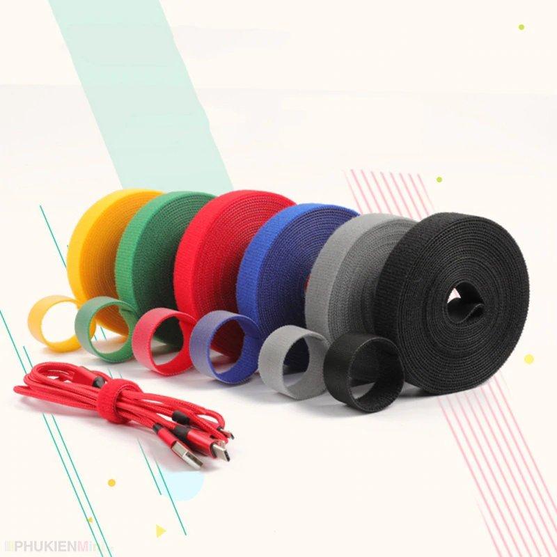 Combo 5 cuộn dây 1 mét dây băng gai dính lưng đa năng quấn gọn gàng dây cáp sạc điện thoại, cáp máy tính, tai nghe loại cuộn dài sử dụng nhiều lần