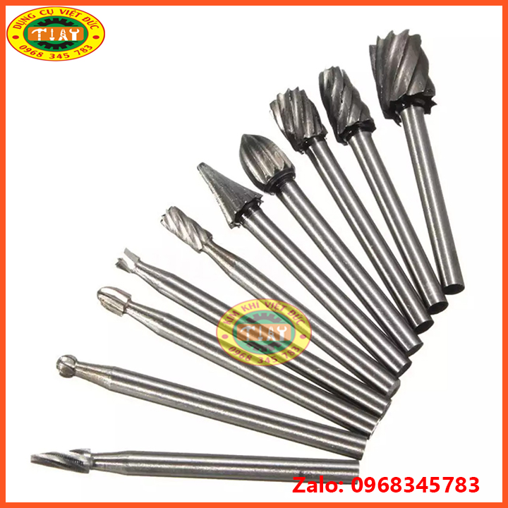 Bộ 10 mũi khắc, mài, làm lũa HSS cao cấp cán 3mm