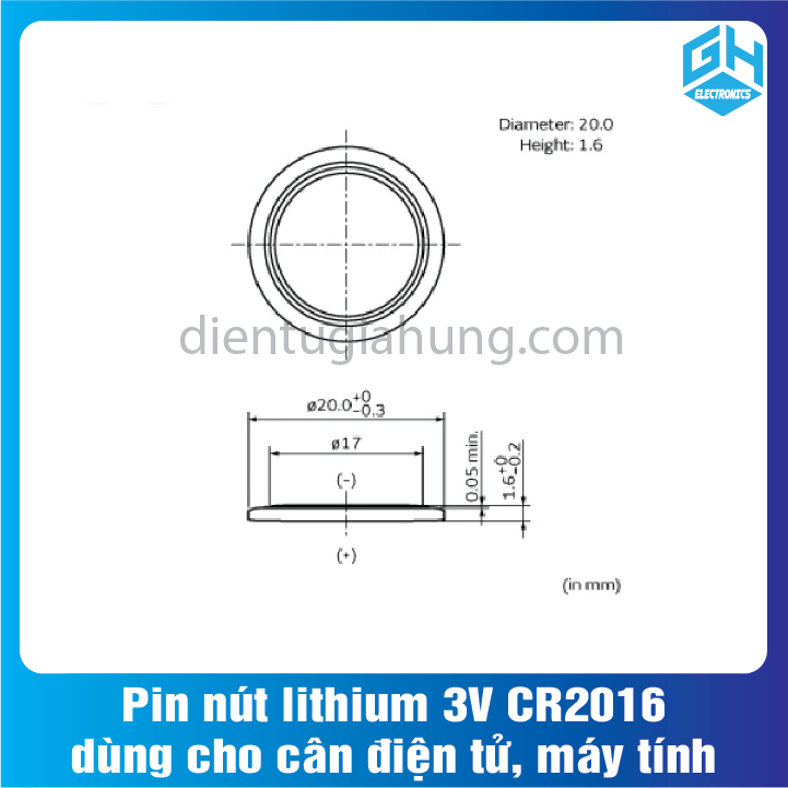 Pin nút CR2016 lithium 3V dùng cho cân điện tử, máy tính