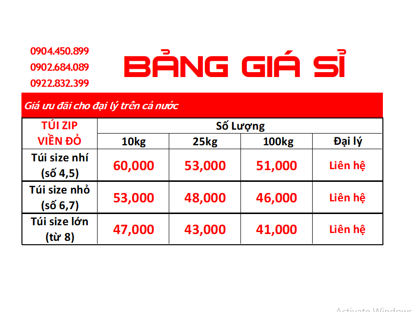 500G Túi Zip Trong Pe( Zip Pe, Zip Lock, Zip Viền Đỏ )