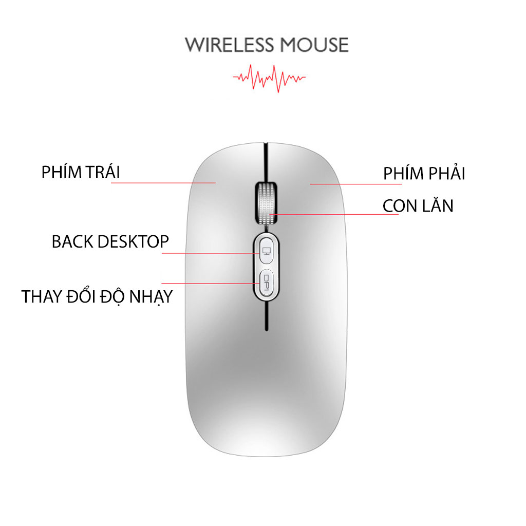 Chuột bluetooth PIXLINK P103BL 2 chế độ sạc pin siêu mỏng không gây tiếng ồn chuyên dùng cho Máy tính, pc, Laptop, Tivi