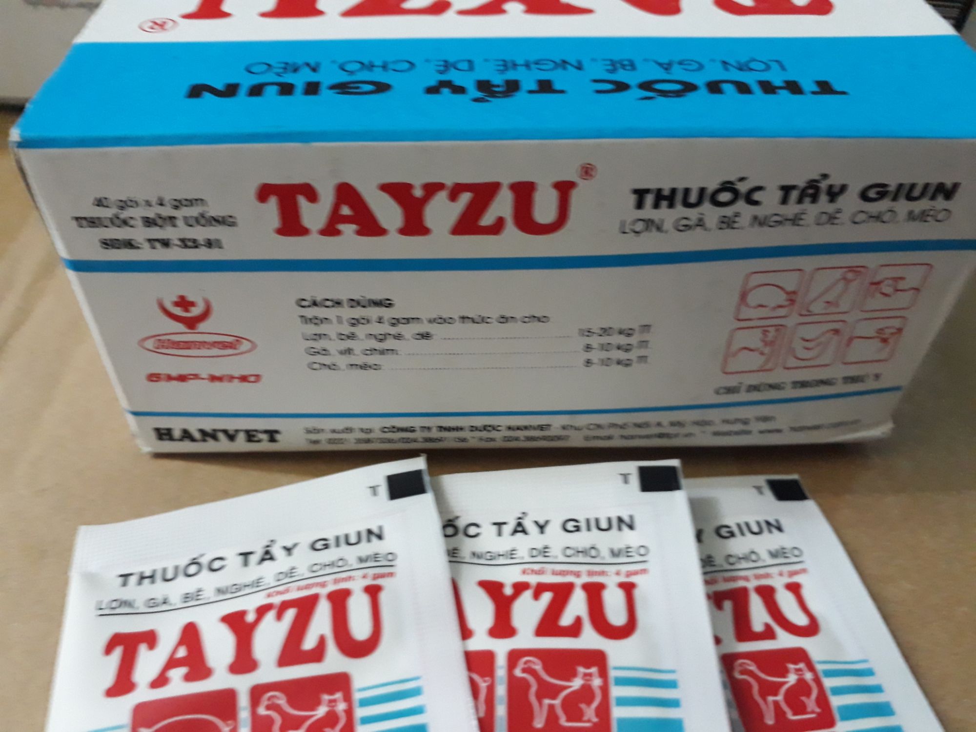 tẩy sạch giun chó mèo dê gà/3 gói tayzu 4g
