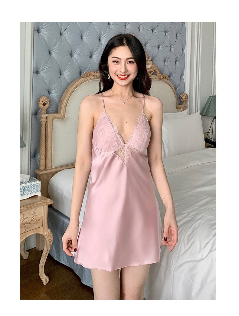 Váy Ngủ Nữ Lụa Satin Trơn Dáng Xuông Liền Thân AD-10019