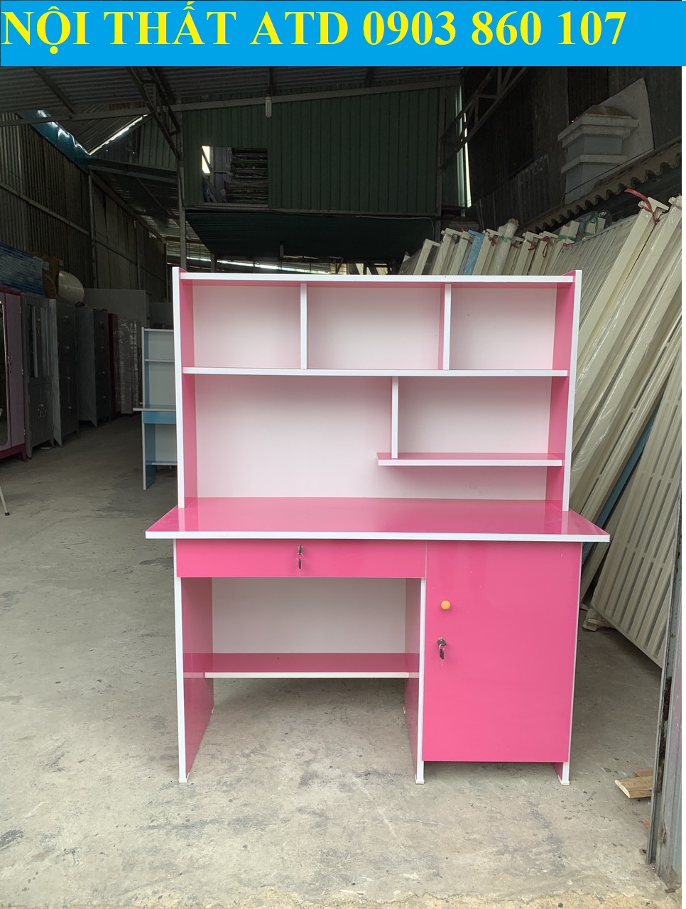 Bàn học sinh giá rẻ liền kệ sách cho bé cấp 1 cấp 2 - bàn học sinh đẹp đơn giản tặng hình dán cho bé hcm bình dương