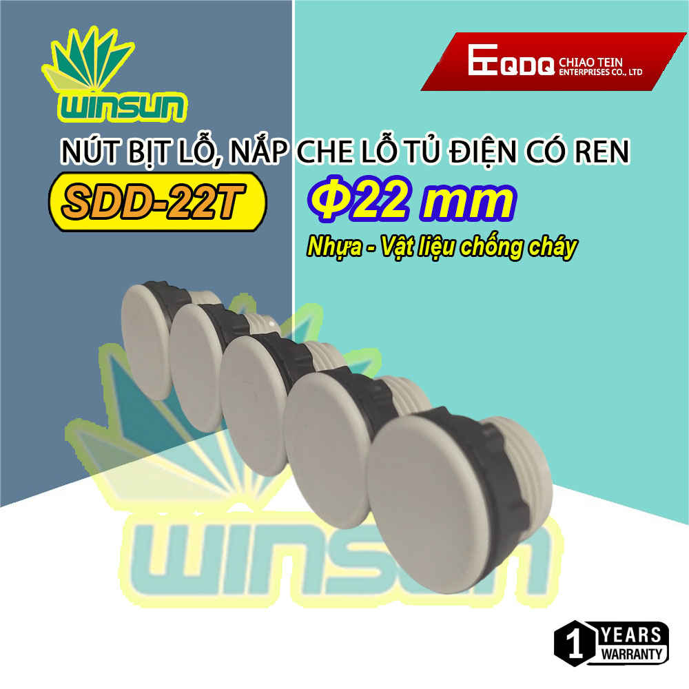 Nút bịt lỗ, nắp che lỗ tủ điện có ren phi 22 winsun (Gói 10 cái)