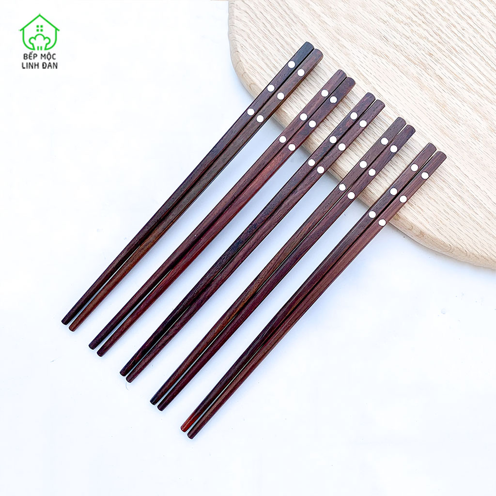 Đũa Gỗ Trắc Khảm Xà Cừ 3 Chấm HAHANCO [CTL756-05] Bộ 05 đôi