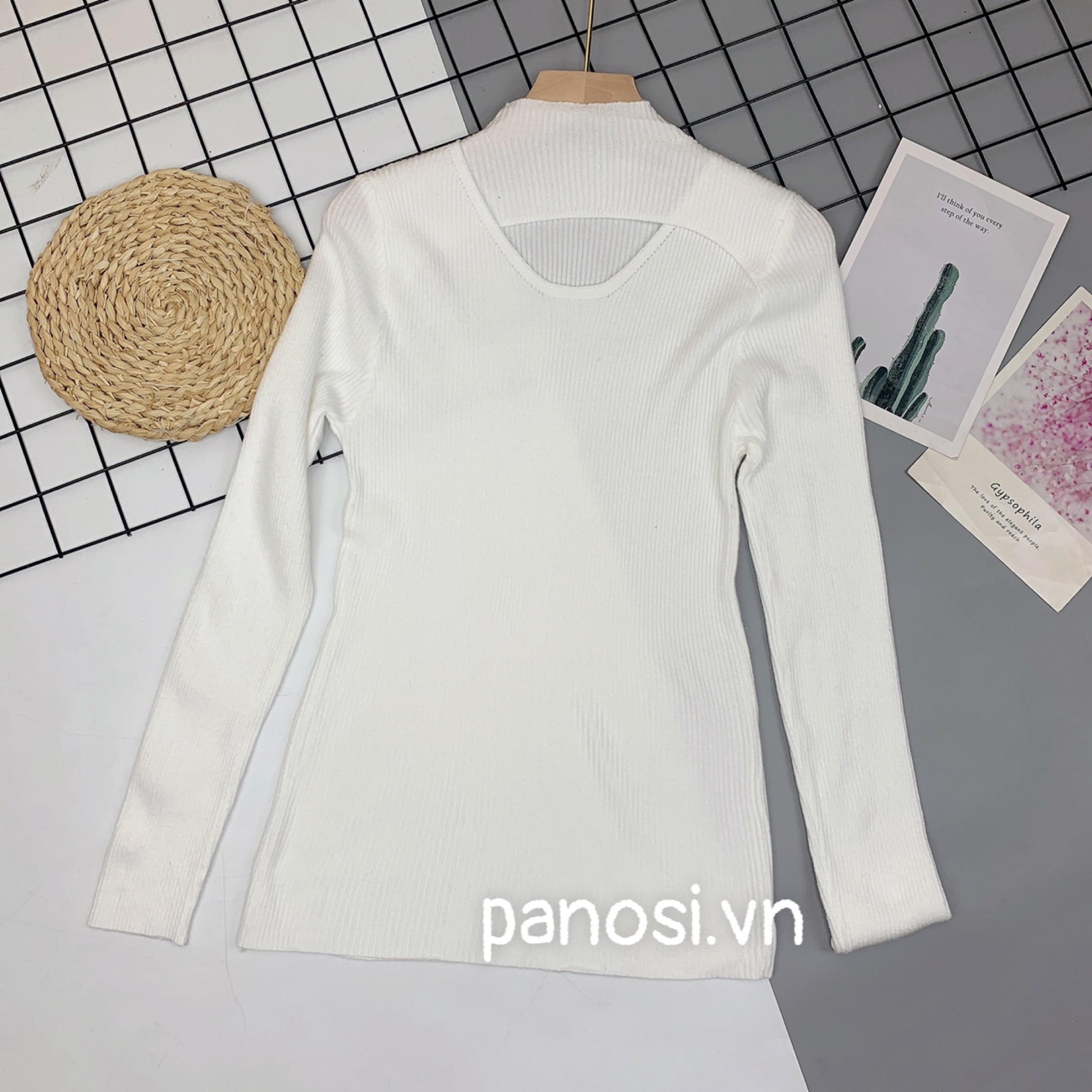 Áo len nữ dài tay áo len tăm nữ khoét ngực hàng cao cấp panosi - a730