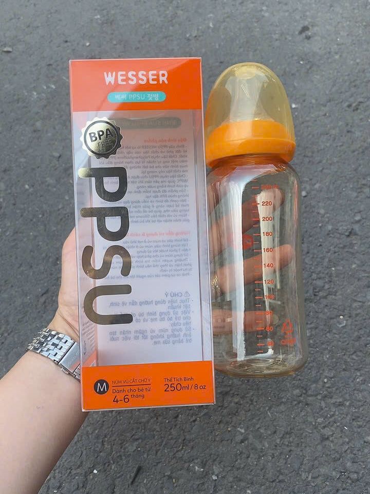 Bình Sữa PPSU Cổ Hẹp 250ml Chịu Được Nhiệt Độ Cao, không có BPA FREE,Bình Cho Bé Wesser