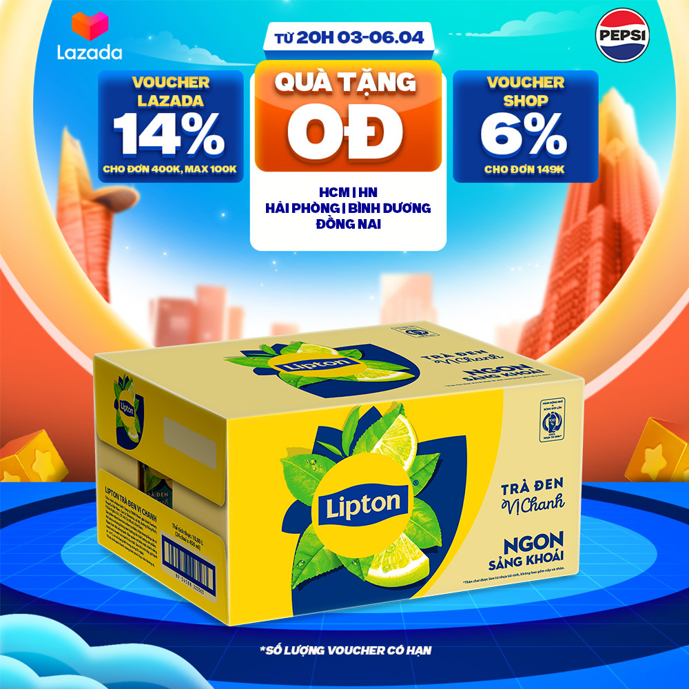 [SALE 25.6] Thùng 24 Chai Lipton Trà Đen Vị Chanh (450ml/chai)
