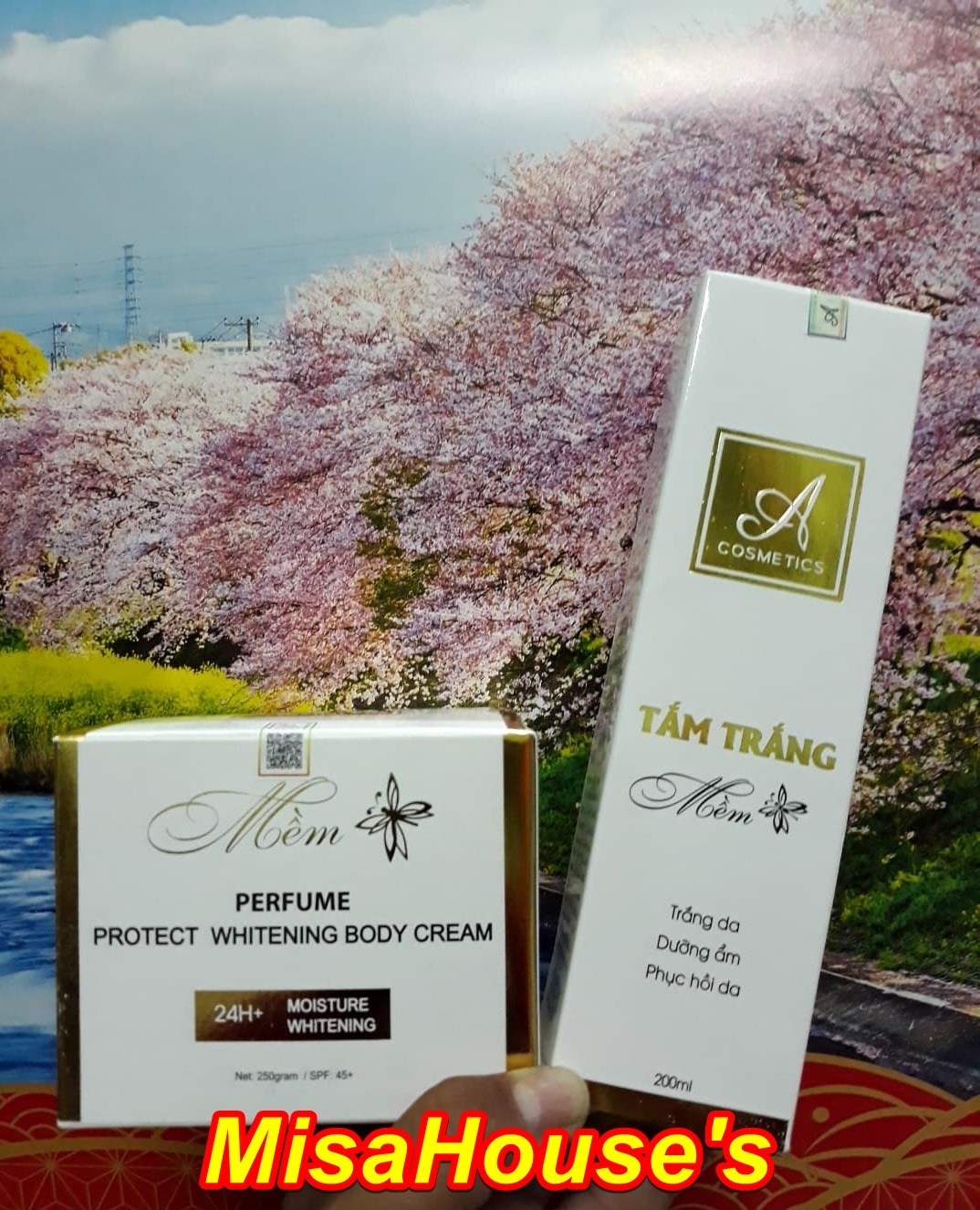 Combo tắm trắng và kem body mềm A Cosmetics ( Mẫu mới )