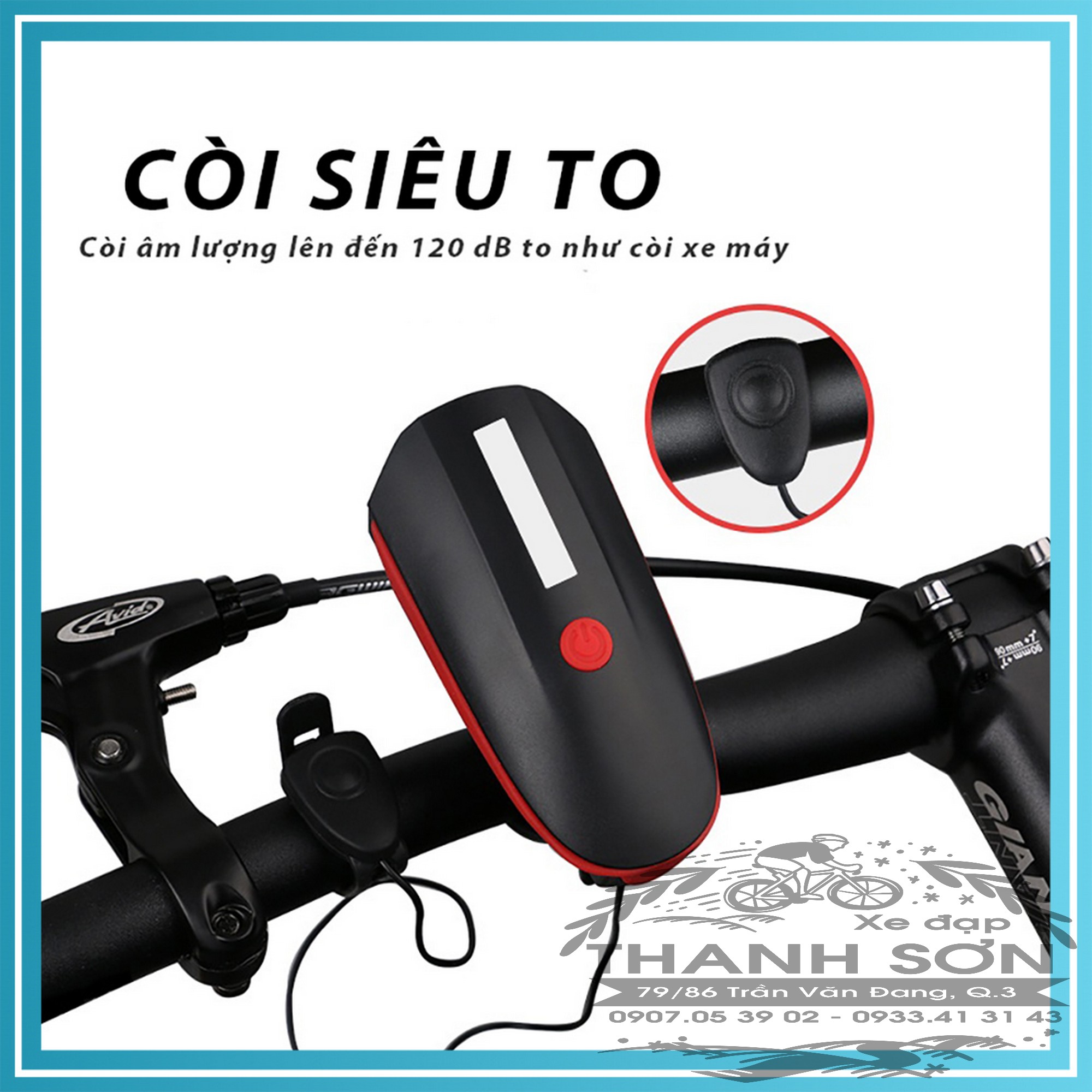 Đèn xe đạp thể thao siêu sáng có còi pin sạc usb