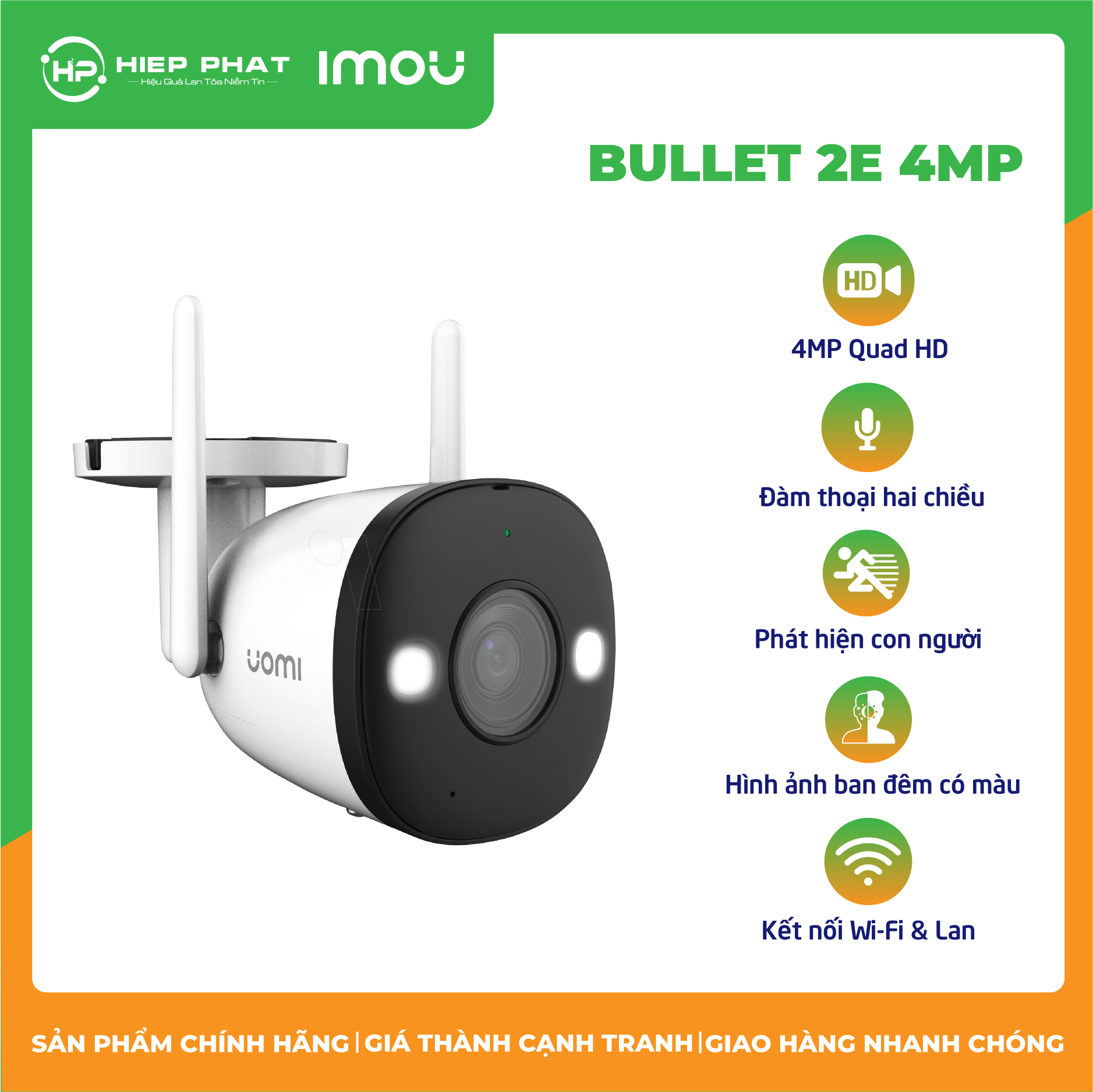 IMOU bullet 4MP QHD WiFi camera (ipc-f42fp-d) I have night color I have built-in waterproof IP67 I infrared light alarm