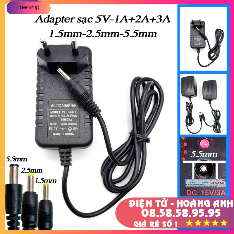 Bảng giá Adapter nguồn sạc 5V - 1A - 2A - 3A - đầu 1.5mm - 2.5mm - 5.5mm cho Camera Yoosee, Siepem, Tivi Box Phong Vũ