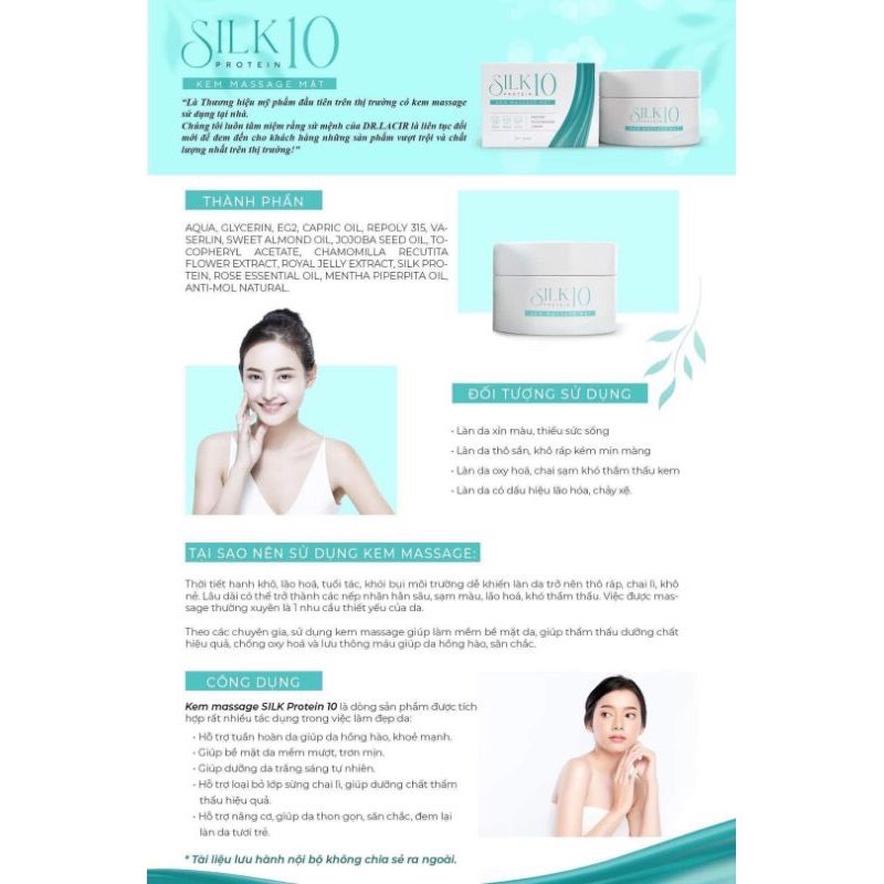 (CHÍNH HÃNG) Kem massage mặt Silk Protein 10 Dr.lacir