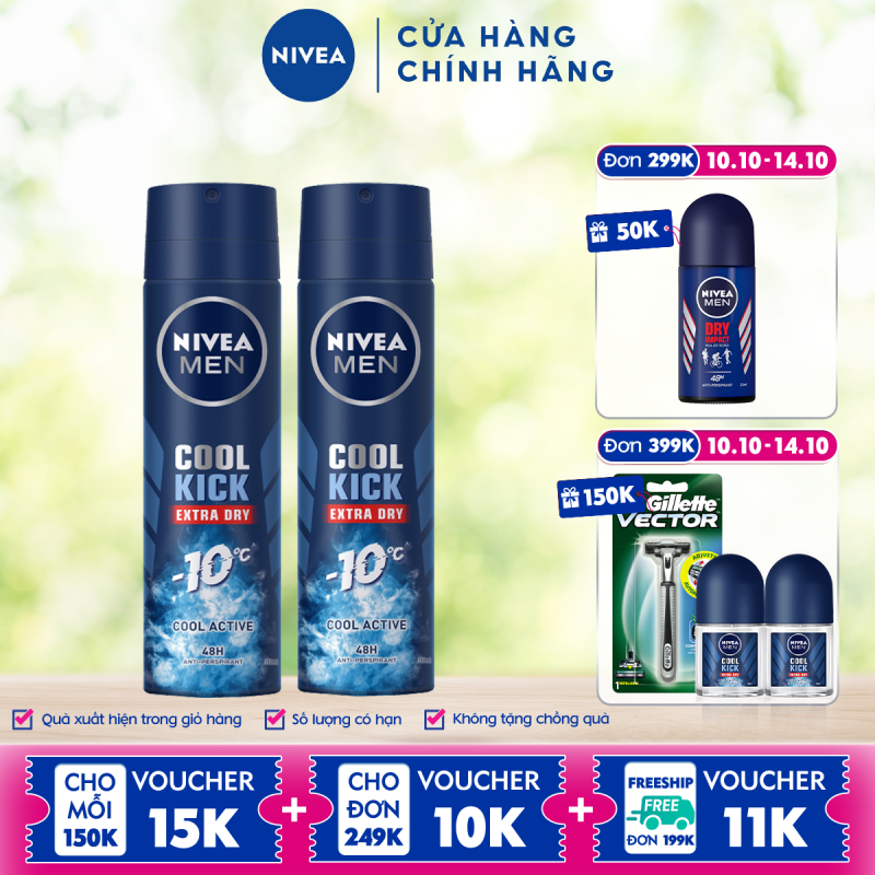 Combo 2 Xịt ngăn mùi NIVEA MEN Cool Kick Mát Lạnh - Thơm năng động (150ml) - 82883 cao cấp