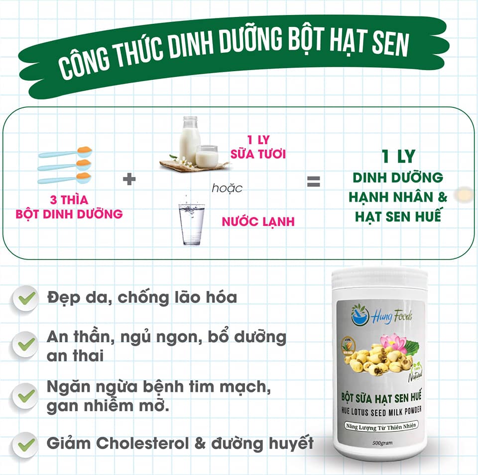 [Hàng Chính Hãng] Bột Sữa Hạt Sen Huế - Bột Dinh Dưỡng Dành Cho Mọi Lứa Tuổi - Hũ 500gr