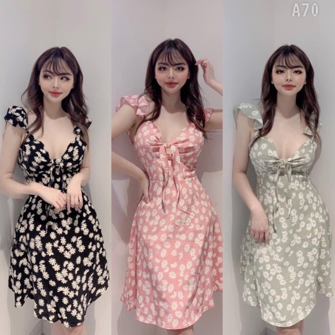 Đầm bèo nơ ngực hoa cúc-ZU