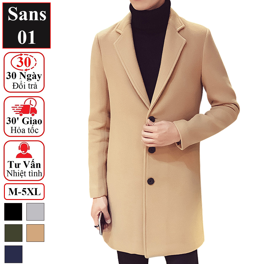 Áo măng tô nam dáng dài Sans01 khoác dạ hàn quốc blazer mangto giá rẻ đen xanh vàng size S M L XL bigsize 2XL 3XL 4XL 5XL trech coat men