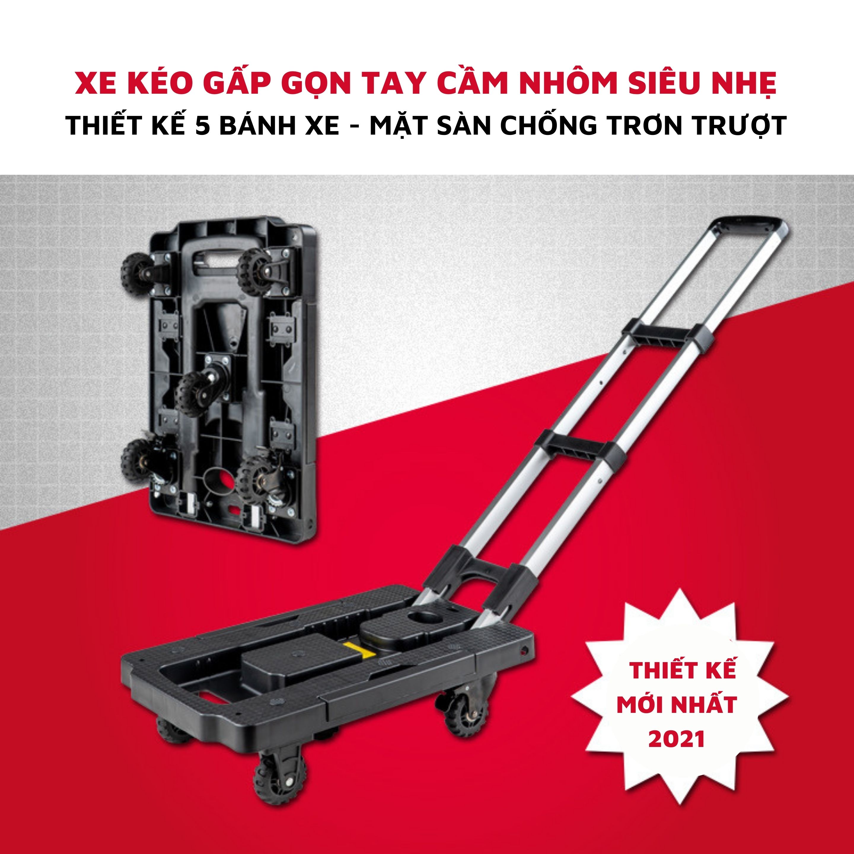 Xe đẩy hàng, kéo hàng đa năng 5 bánh gấp gọn tải trọng 125kg, xe chở hành lí gấp gọn