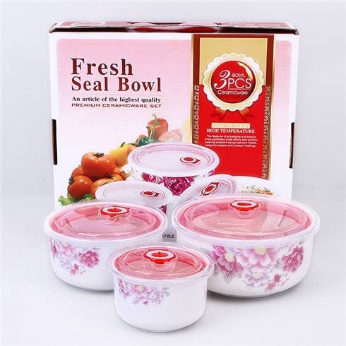 Bộ 3 bát sứ có nắp hút chân không cao cấp