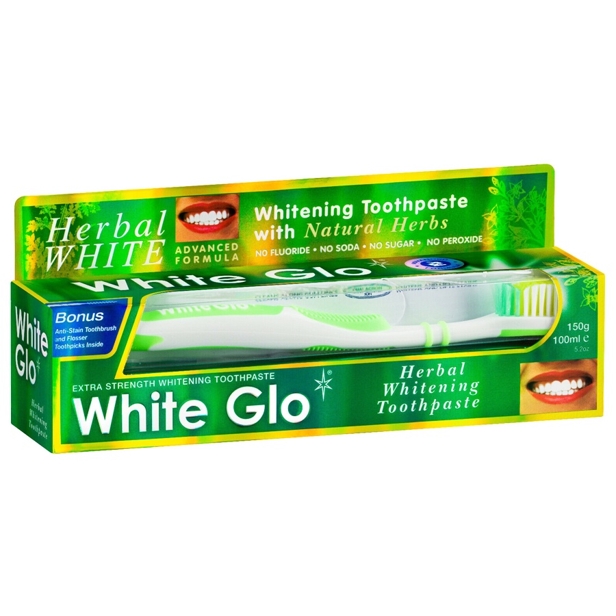 White glo toothpaste 150g - extra strength whitening - profession - coffee & tea - smokers formula - natural herbs - anti plaque - 2 in 1 susisu hcmc